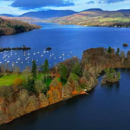 View from a balloon basket out over Lake Windermere